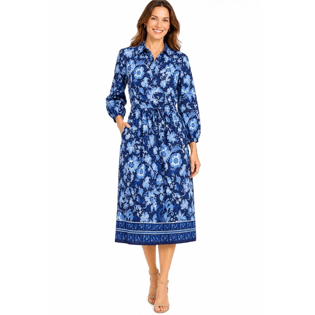 women shirt dress long sleeve Denim Long Sleeve Jean Shirt Dress, Dark Blue / XL 10-12