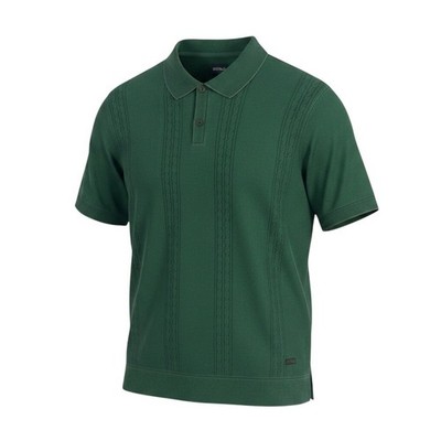 Buffalo David Bitton Polo Shirt Mens L Green Cable Knit Short Sleeve Wagners