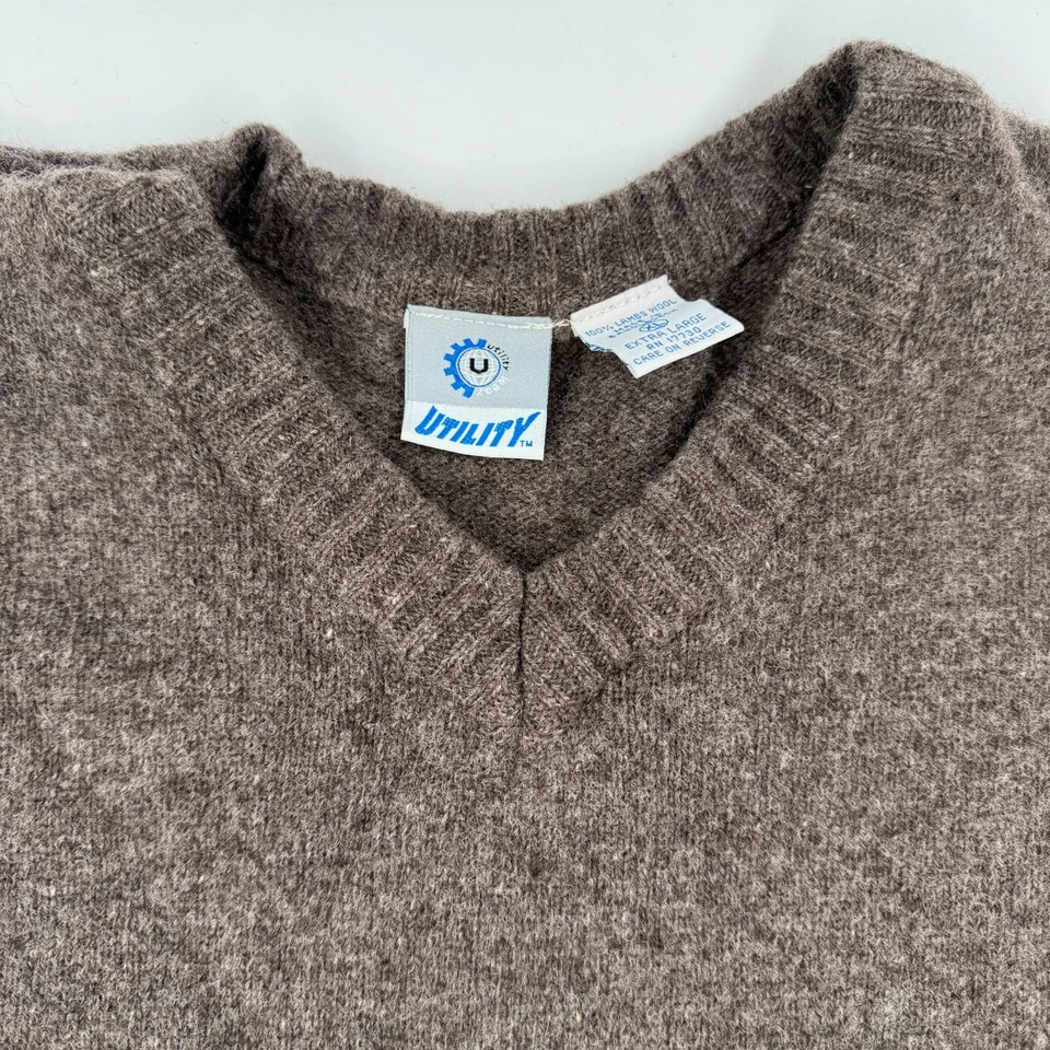 ВИНТАЖНЫЙ утилита мужской шерсти свитер жилет v-образным вырезом серо-серый Slipover XL - Изображение 3 из 4