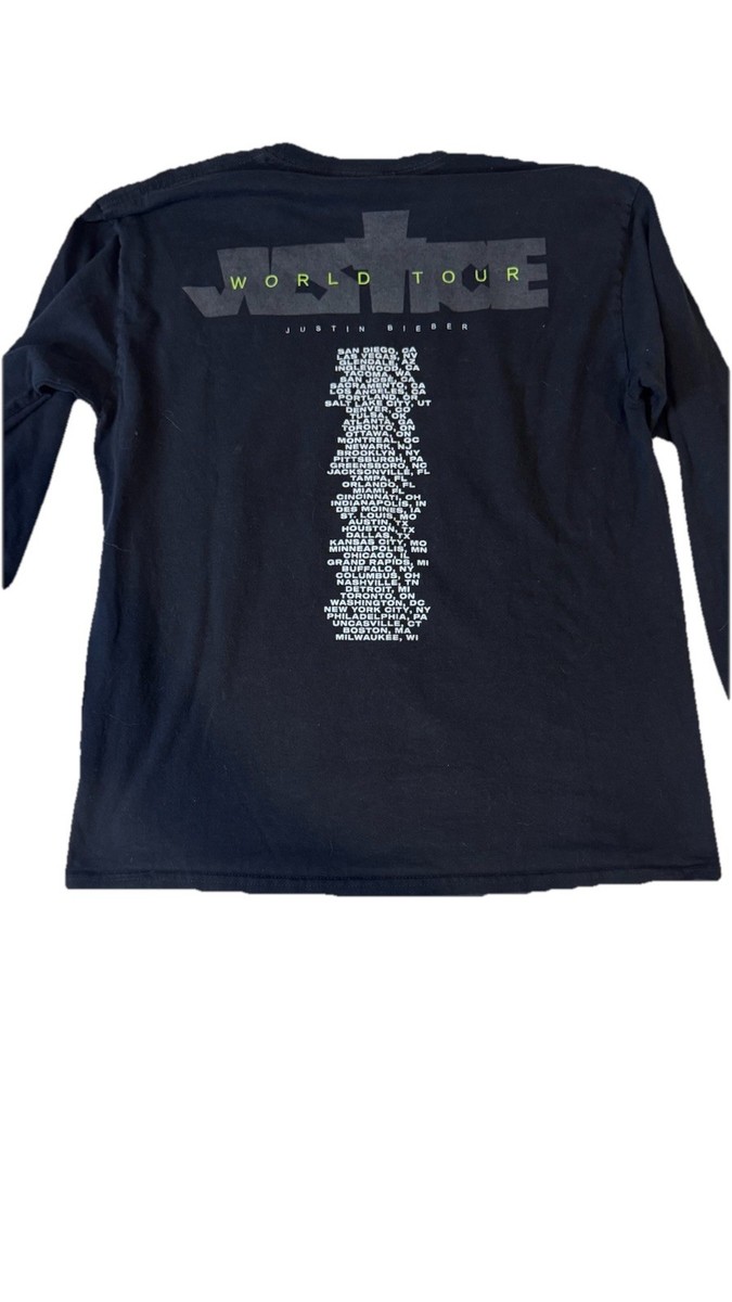 Justin Bieber Justice World Tour Shirt Adult Size Large Black Long