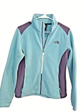 North Face Women  s Full Zip Fleece Jacket Pockets Color block Blue/Gray S