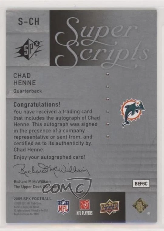 2009 SPx Super Scripts Chad Henne #S-CH Auto - Image 2 of 2