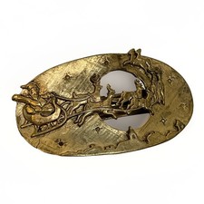Vintage Bronze Christmas Hair Barrette Santa Sleigh Reindeer Hair Clip 6