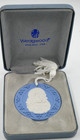 BOXED VINTAGE WEDGWOOD BLUE JASPERWARE CHRISTMAS SANTA HANGING DISC ORNAMENT