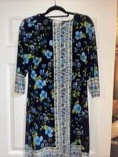 London Times Woman Women's Blue Floral Sleeveless Midi Dress Career 8
