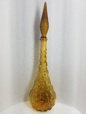 Vintage Empoli Glass * Tall Amber Decanter w Stopper * Long Hobnail * 21" * 0512
