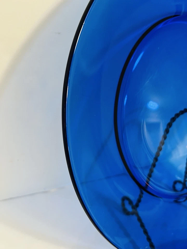 De Colección Juego De 4 Platos Cargador De Vidrio Azul Cobalto 13", Cena, Picar ~ ¡Hermoso! Foto 4 de 4
