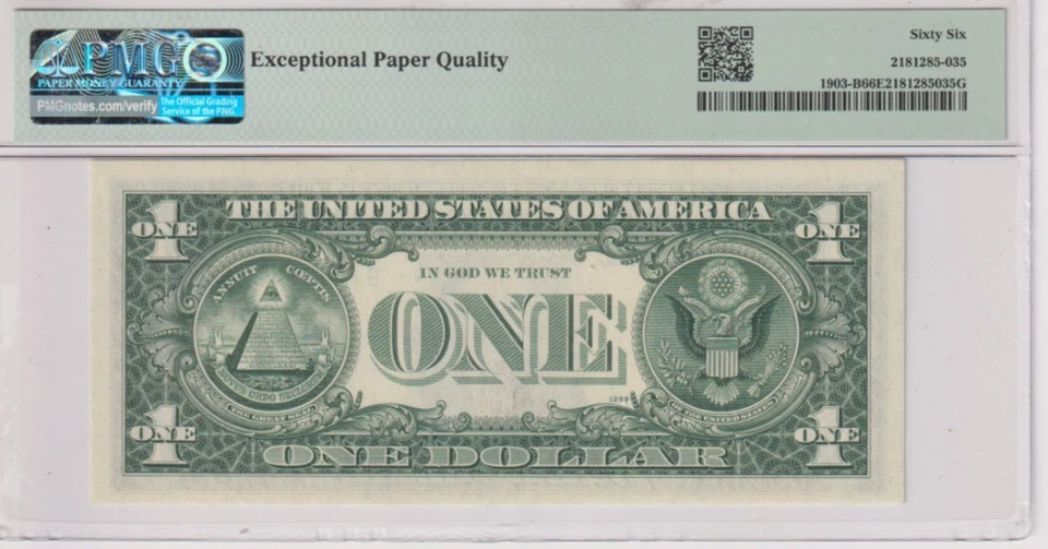 Fr 1903-B 1969 $1 FRN B65126407C PMG 66EPQ NEW YORK GREEN SEAL - Image 2 of 2