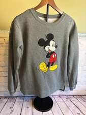 DISNEY Chenille Patch Print Mickey Mouse Sweatshirt, Gray, Size Medium