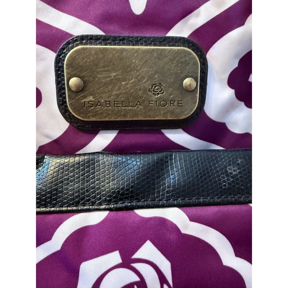 Bolso de Mano Isabella Fiore Púrpura Blanco Estampado Floral Asa Superior Cierre con Cremallera Foto 2 de 4