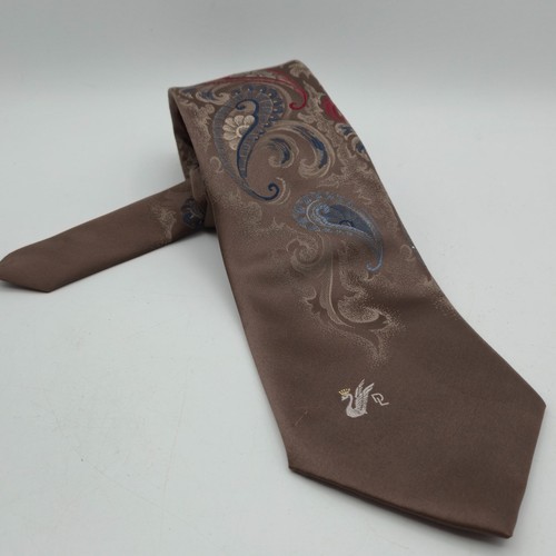 DON LOPEZ Beverly Hills Mens Silk Polyester Tie Brown Paisley Pattern 3.5in