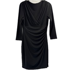 Lauren Ralph Lauren Womens Dress Sz 4 Solid Black Faux Wrap 3/4 Sleeves Pullover