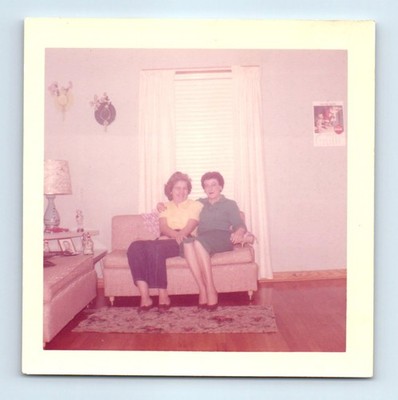 Old Vintage Square Color Photo AFFECTIONATE PAIR LEGGY WOMEN REDHEAD RED HAIR