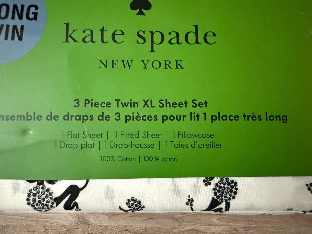 Kate Spade Twin XL Sheet Set French Poodle Dog Print 3 Piece