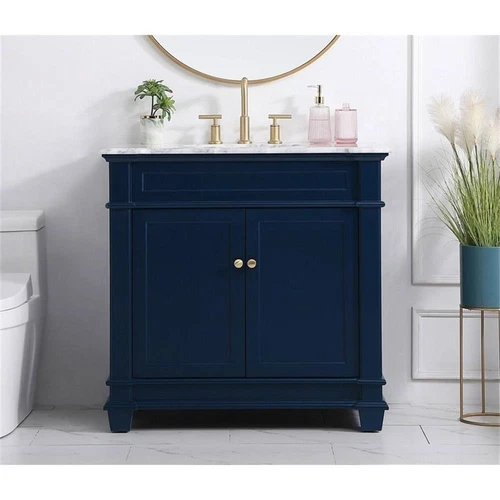 Elegant Decor Wesley 36" Steel and Solid Wood Single Bathroom Vanity Set in Blue - Picture 7 of 8