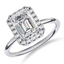 IGI 1.80 Ct Emerald Cut Lab Grown Diamond Halo Engagement Ring in 14K White Gold