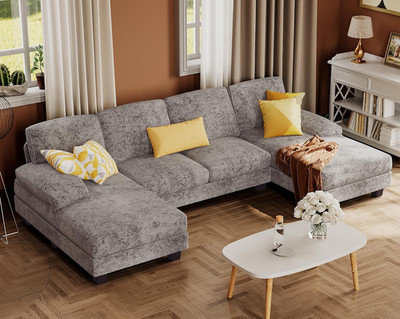 Sectional Couches for Living Room, U-Shaped Sofa Couch with Linen Fabric, 4 Seat