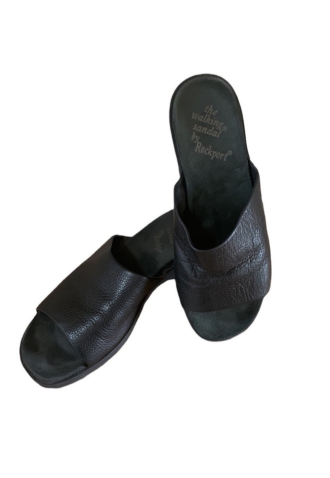 Rockport The Walking Sandal Black Leather 7W Womens Slides eBay
