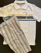 NWT Boys 8 Gymboree  STUNT MAN  Cotton Gray/Blue Adj Waist SHORTS  POLO TOP 2pc