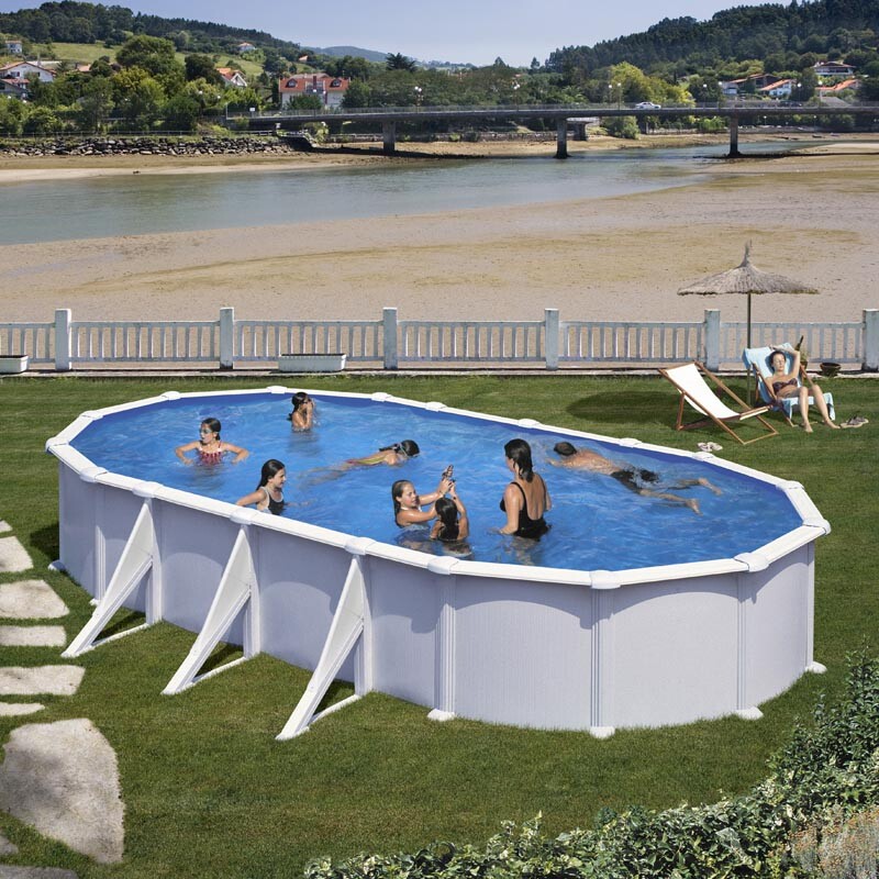 Piscina desmontable Gre Atlantis ovalada chapa blanca 730 x 375 KITPROV738