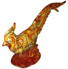 PHEASANT FIGURINE VINTAGE 1968 10" WIDE BROWN GREEN ORANGE