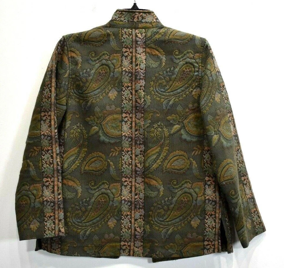 Koret Petite Womens Paisley Print Mandarin Collar Casual Button Front Jacket PS - Image 2 of 4