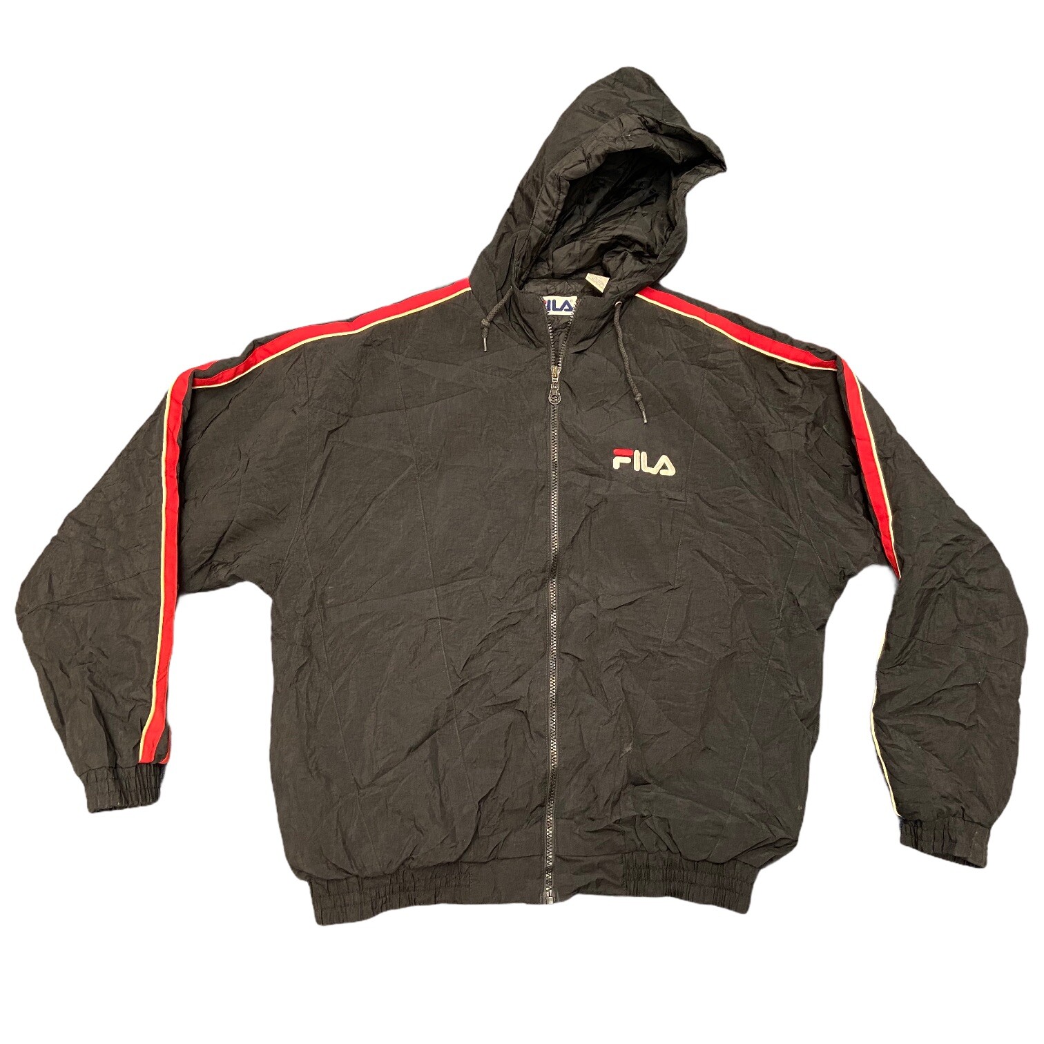 Fila Sports Shell Jacket Black Red Full Zip M Medium 25" Mens Track Coat L XL