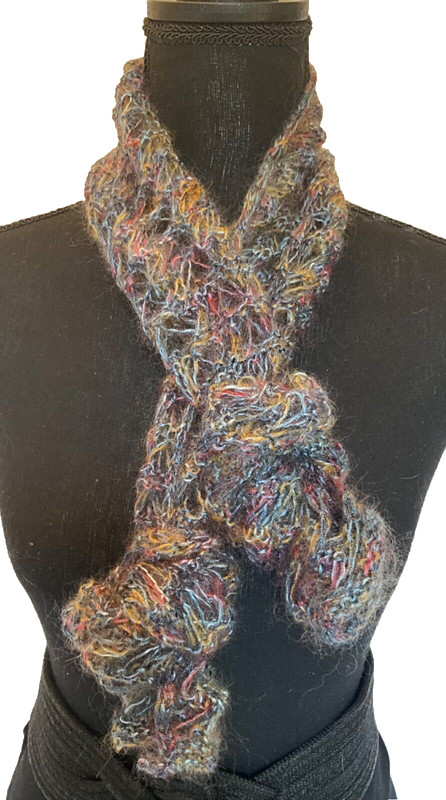 Ob.D. Handmade, Hand Knit Lace Mohair Dress Scarf, Dusk Blue Metallic Sparkle
