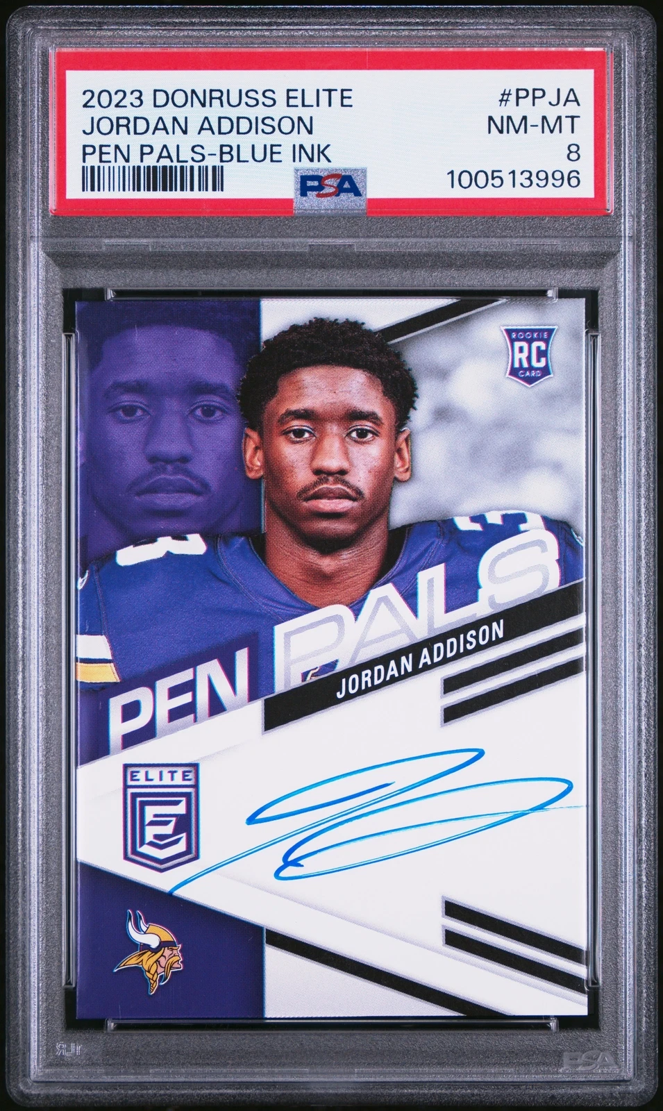 Jordan Addison Panini Donruss Elite Pen Pals #PPJA Blue Ink