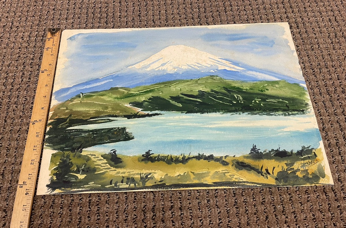mid Century watercolor Mount Fuji Japan signed | eBay