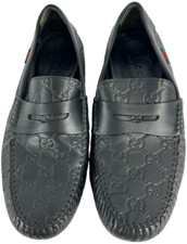 GUCCI 170618 Black Leather Guccissima GG Men's Loafers Made in Italy 6 G - 6.5US