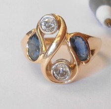 Beautiful 3mm Diamond  6x4 Blue Sapphire 14K Yellow Gold Ring Size 7.25