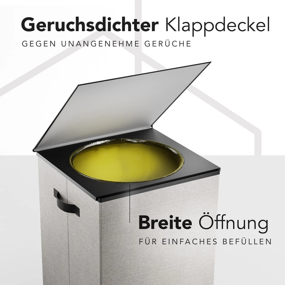 Gelber Sack Ständer 70L – Gelber Sack Mülleimer mit Klappdeckel, Grau - Bild 3 von 4