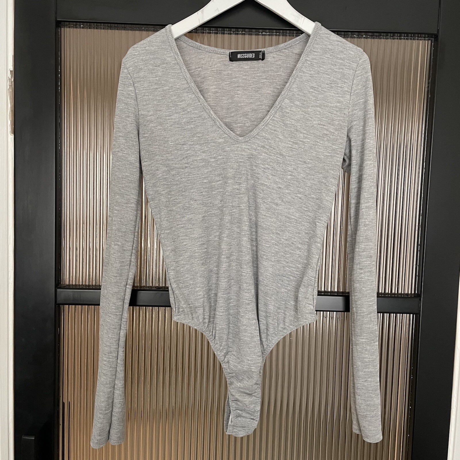MISSGUIDED GREY V NECK BODYSUIT UK SIZE 8-10