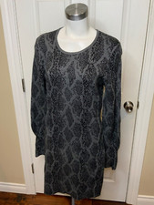 WAYF Gray Blue Snakeskin Knit Long Sleeve Round Neck Sweater Dress, Size M