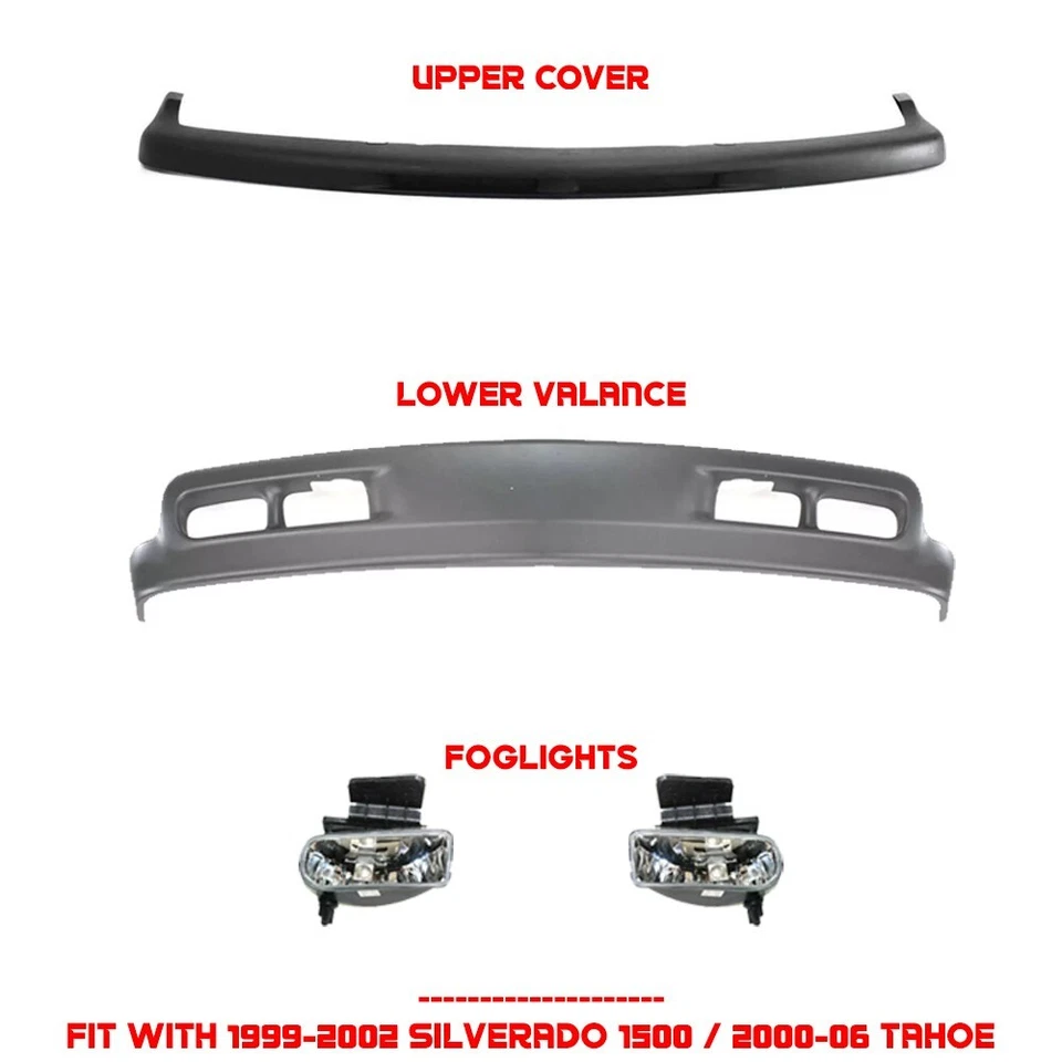 Front Bumper & Valance With Foglights For 1999-2002 Silverado 1500 / 2000-06 Tah Foto 2 de 4