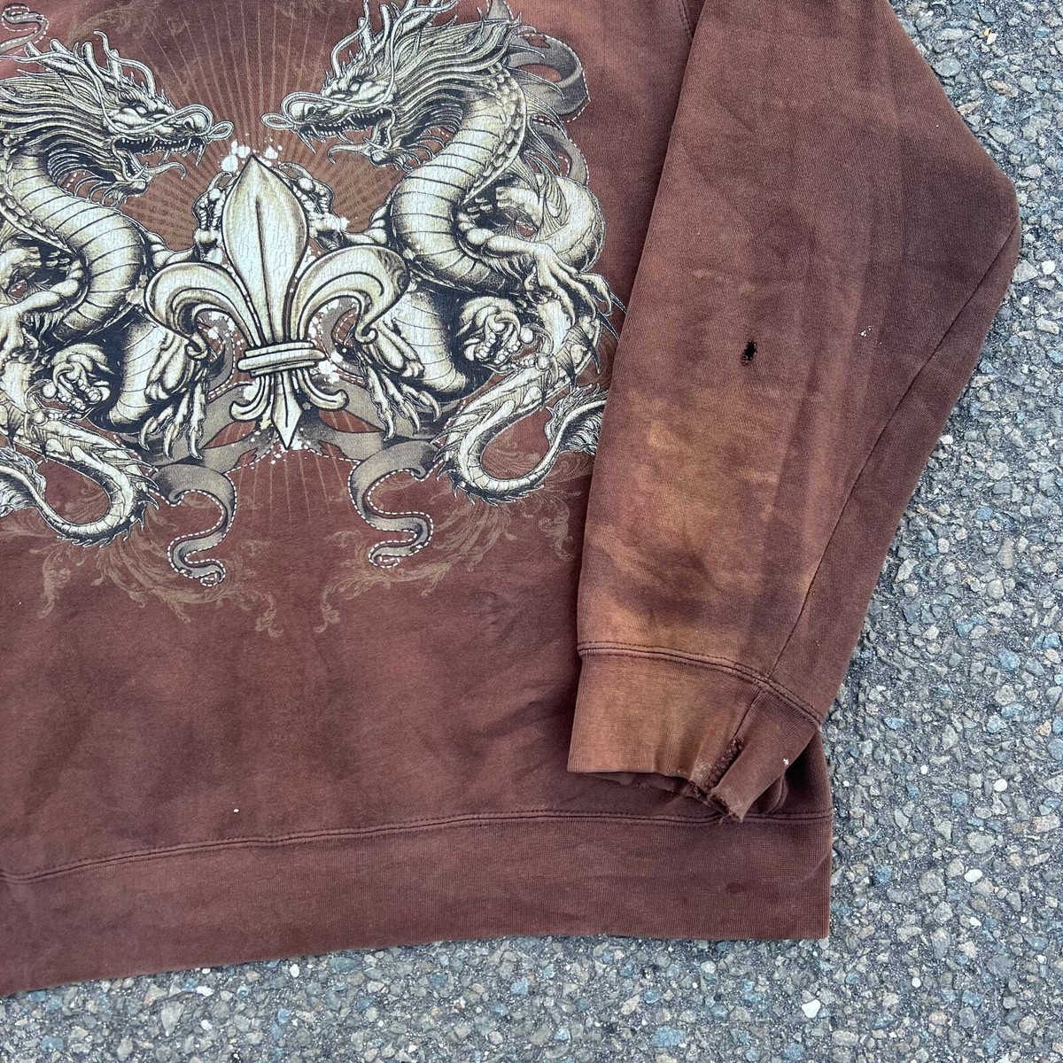 Vintage faded brown y2k dragons top heavy brown zip up hoodie