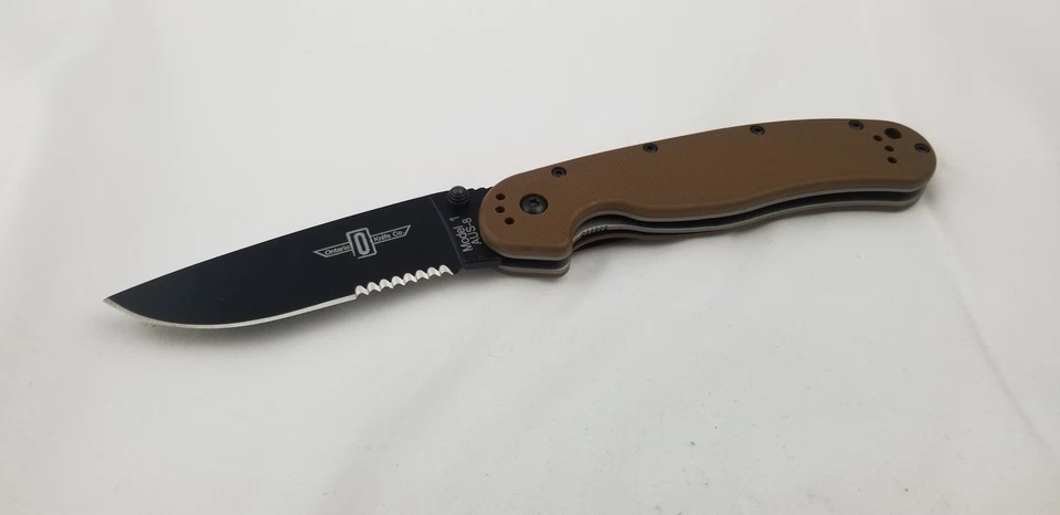Ontario RAT 1 Linerlock Coyote Brown Folding AUS-8 Serrated Pocket Knife  - Image 2 of 4
