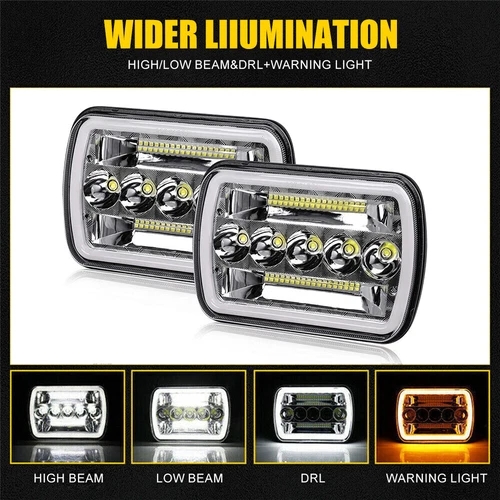Pair 7"X6'' 5x7 LED Headlights Hi/Lo Beam DRL For Jeep Cherokee XJ YJ Chevrolet - Picture 12 of 13