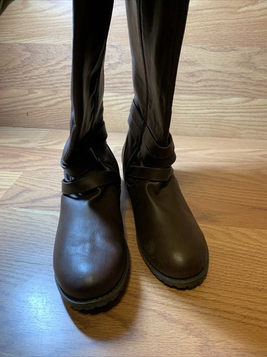 Shoedazzle Womens 9 Boots Brown Block Heels Mid Calf Zipper - Picture 3 of 5