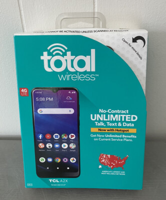 Total Wireless NIB TCL A2X 32GB Black 4G LTE No Contract Hotspot Talk Text Data