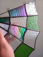 Stained glass green spider web corner home decor halloween boho rustic gothic