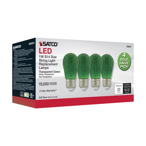 4 Pack Satco S8024 LED Filament 120V 1W =11W S14 Medium E26 Transparent Green - Picture 4 of 7