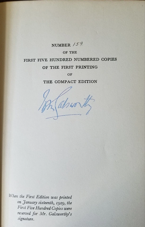 John Galsworthy 4 Volume Compact Edition Scribners 1929 First Edition Signed - Image 3 of 4