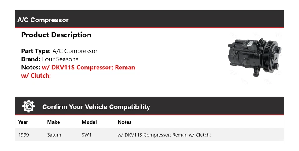 Compresor de aire acondicionado Saturn SW1 1999 4 estaciones Foto 2 de 4