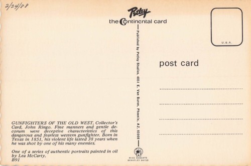 Postkarte: John Ringo, Gunfighter of the Old West, 4x6 von Lea McCarty - Bild 2 von 2