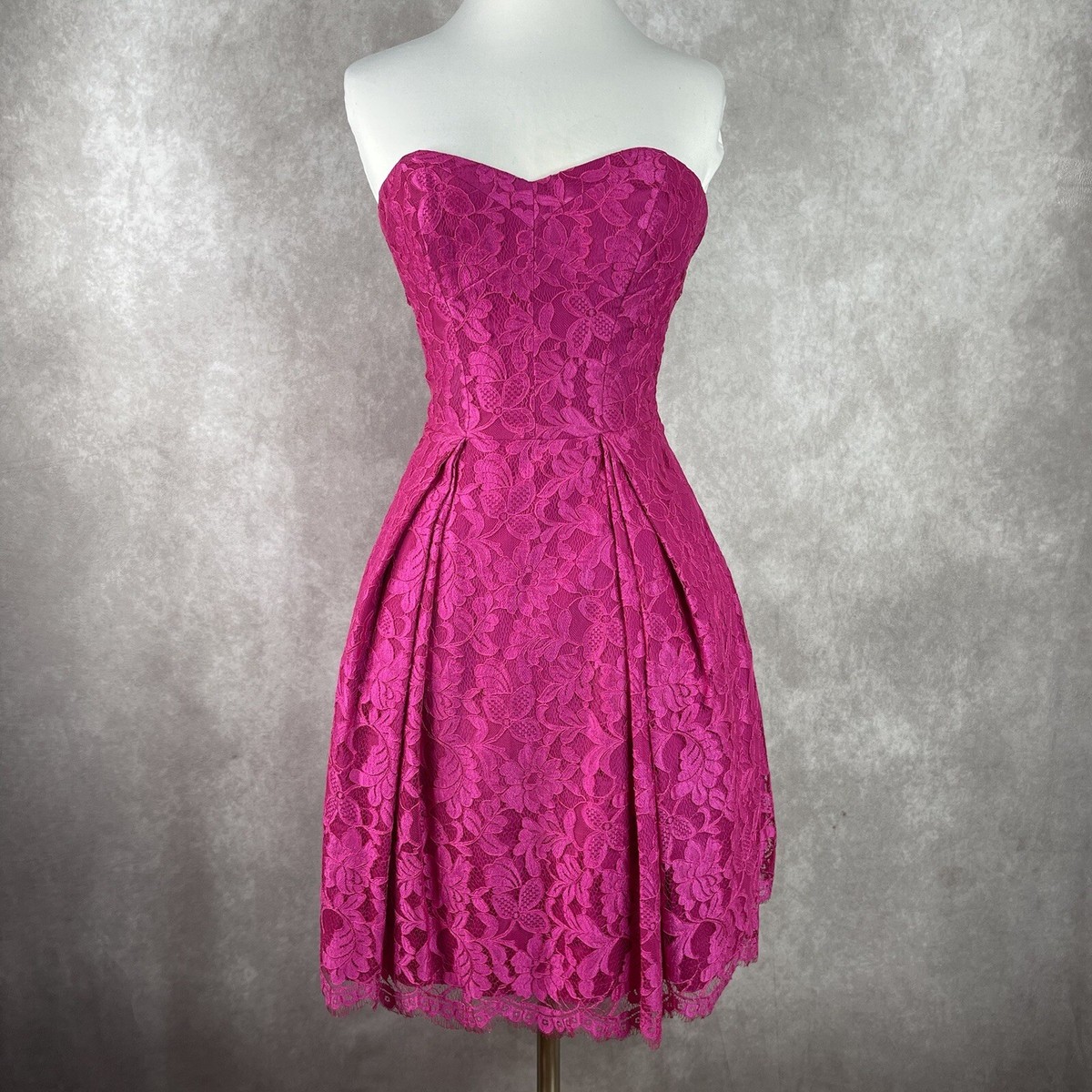 MILLY Ava Sweetheart Lace Strapless Mini Dress In Hot Pink Size 2 | eBay