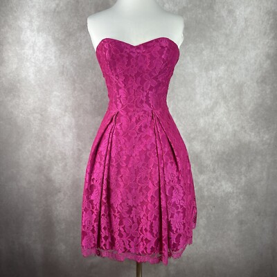 MILLY Ava Sweetheart Lace Strapless Mini Dress In Hot Pink Size 2 | eBay MILLY Ava Sweetheart Lace Strapless Mini Dress In Hot Pink Size 2 | eBay
