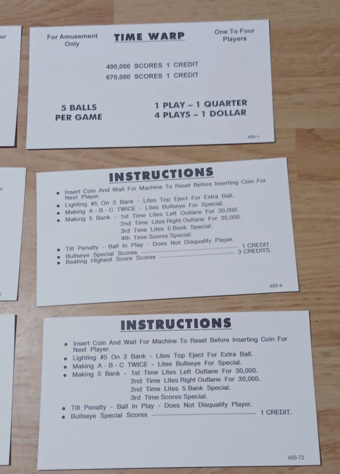 TIME WARP (WILLIAMS) SCORE CARDS  - 7 CARD SET - Image 3 of 4