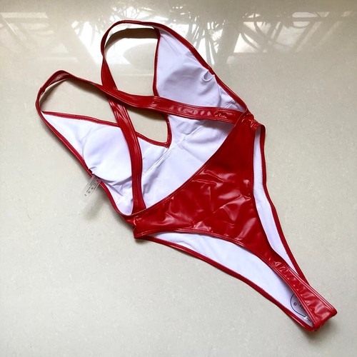Womens Sexy PU Thong One Piece Swimsuit Swimwear Cut Out Monokini Bathing Suits - Picture 16 of 24